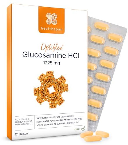 Healthspan Optiflex Glucosamin HCI 1.325mg mit Vitamin C | Schalentierfreie Tabletten für die Gesundheit der Gelenke | 40% mehr Glucosamin | Zusatz von Vitamin C | Vegan | 120 Tabletten