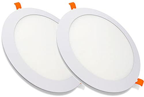 MUNDDY PACK DE 2 Downlight LED Panel Empotrable Redondo, iluminacion 9W, 3000k Blanco Cálido, marco blanco, driver incluido .Envio Urgente desde Madrid