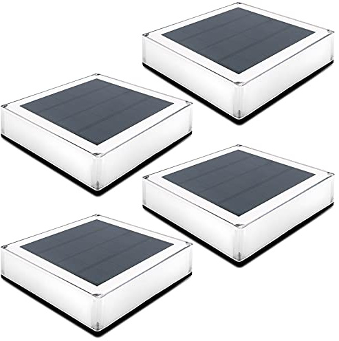 ILIKEPOW Lot de 4 lampes solaires d'extérieur pour poteaux, terrasse, clôture, patio, jardin, étang, piscine - Éclairage étanche - Température de couleur réglable 3000 K, 4000 K, 6000 K