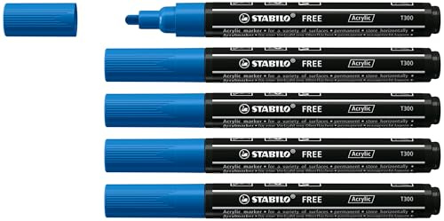 STABILO - Acrylmarker - FREE Acrylic T300 | Strichbreite 2-3 mm, 5er Pack, dunkelblau