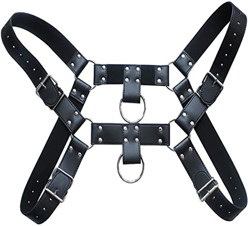 Mridadsc Leder-Körperkette, Brustgeschirr, Punk, Gay-Käfig, Gürtel, verstellbare Schnallenriemen für Herren, Clubwear, Kostüm, Schwarz, Einheitsgröße
