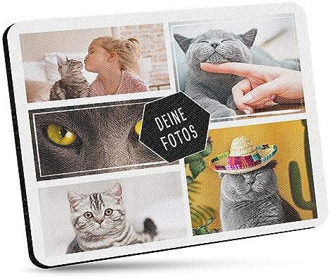 Mousepad selbst gestalten - Bedrucktes Mauspad mit fünf Fotos Personalisieren für Freunde und Kollegen - 23 x 19 cm, 5mm stark | Personalisierbares Fotogeschenk