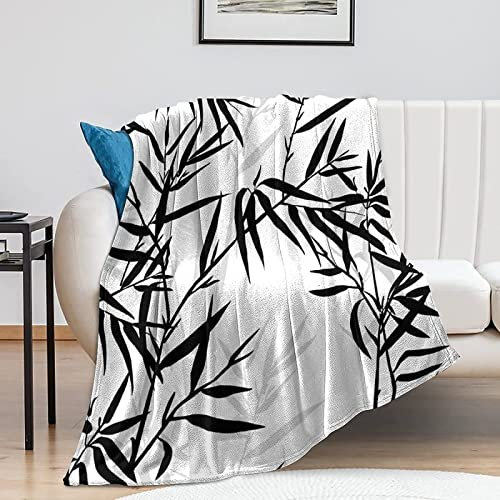3D Kuscheldecke 150x200 Flanell Fleecedecke Bambus Decke Pflanze, Flauschig Mikrofaser Wohndecke Schwarz-Weiss, für Sofadecke Couchdecke Sofaüberwurf Bettüberwurf