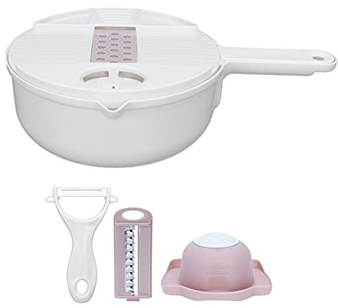 Cortador de verduras 12 en 1, picadora de alimentos, trituradora manual de alimentos, herramienta para cortar verduras, cortadora de verduras, utensilios para cebolla, zanahoria, patata(Rosa)