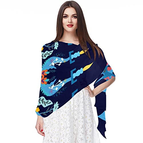 Chiffon-Schal, leicht, weich, durchsichtig, lang, für alle Jahreszeiten, dunkelblau, Mehrfarbig