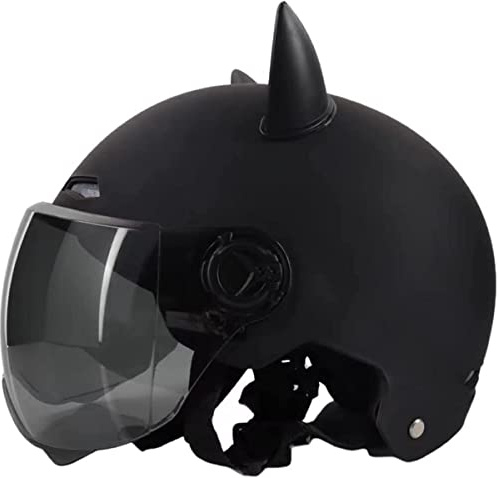 Casco mezzo moto vintage per adulti con visiera parasole, orecchio di gatto Retro Light Open Face Casco ciclomotore Uomo Bambini Donna Scooter Vespa Caschi moto elettriche DOTECE approvato A