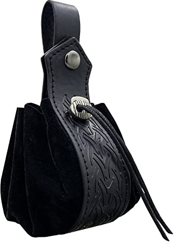 HiiFeuer Medeltida fodral med dragsko i konstläder,Retro nordisk bärbar myntväska,Vintage bälte Pouch tärning väska för LARP Ren Faire(Svart B)