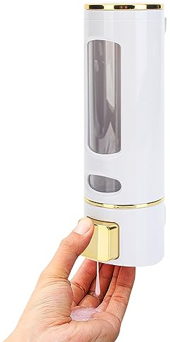 450ml Seifenspender für die Wandmontage - Manueller Handshampoo- und Duschgelspender für Bad und Küche - Lotionbehälter - Praktisch und stilvoll (Weiße Muschel, Goldene Presse)