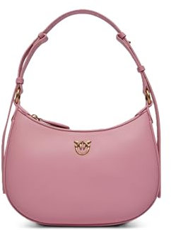Pinko Half Moon Mini FL Vitello Seta, Borsa Donna, P31Q_Rosa Marino-Antique Gold, Taglia Unica