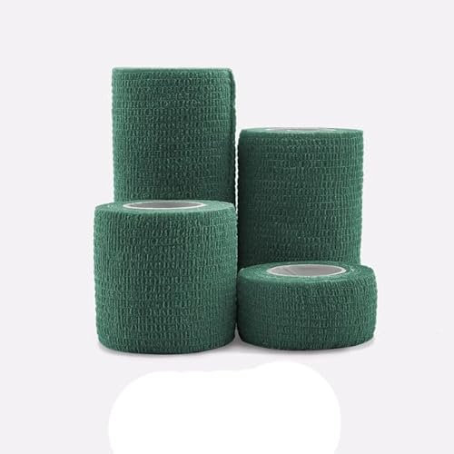RIAAJ 4.8m Nastro Avvolgente Fasciatura Elastica Autoadesiva Sportiva Colorata Per Cuscinetti Di Supporto Ginocchio Dito Caviglia Palmo Spalla-Verde Scuro,7.5cmx4.8m