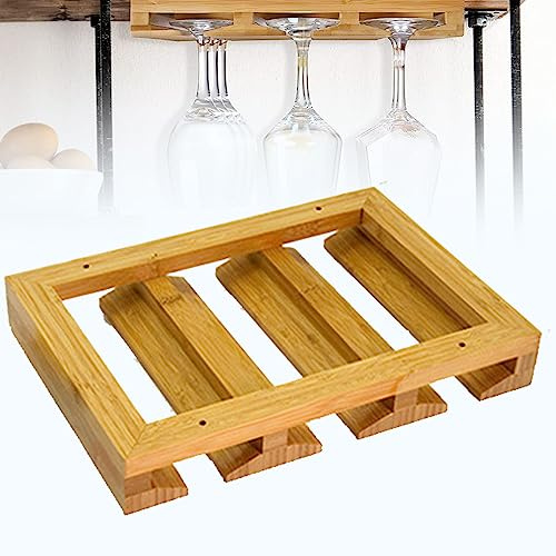 RVUEM Estante para Copas De Madera, Estante para Copas De Vino Debajo del Gabinete, Soporte para Copa De Vino, Estante para Copas De Bambú, para Hogar, Cocina, Bar, Comedor,Wood,3 Groove