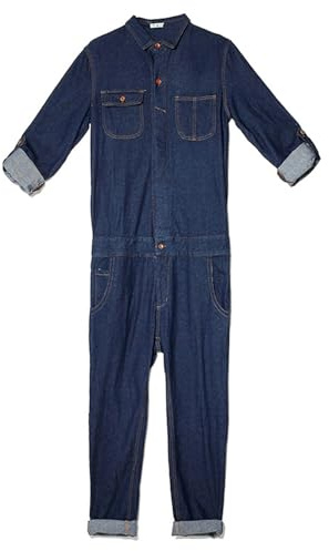 MOLUCI Men's Denim Coveralls Long Sleeve Lapel Button Down Work Jumpsuit Classic Blue Jeans Hip Hop Youth Overalls,Blue,XXL