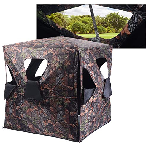 COSTWAY Jagdzelt mit 360°-Weitsicht für 2 Personen, Jagdunterstand Bodenzelt mit Tragetasche, Spanngurten und Erdspießen (148 x 148 x 170 cm)