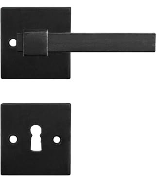Gedotec Drückergarnitur Schwarz antik [WC-Badezimmer] 1x Tür Beschläge Eckige-Rosette I Türgriffe Innentüren L-FORM I Türklinke für Türstärke 38 – 45 mm | Türbeschlag mit Befestigungsmaterial