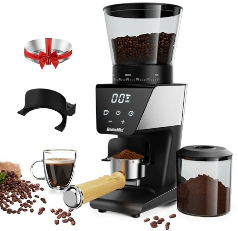 Conical Burr Coffee Grinder,with Touchscreens Digital Timer Display and Portafilter Cradle Electric Adjustable Burr Mill with 30 Precise Grind Setting for 1-12 Cup (BG706+Espresso Dosing)