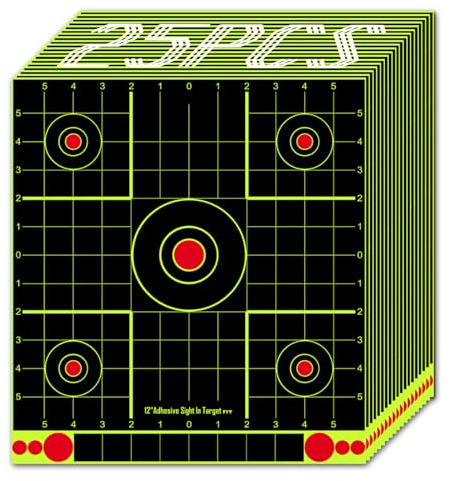 Lot de 25 cibles d'éclats 30,5 cm - Papier Autocollant - Cible de tir - Jaune Fluorescent Lors de l'impact - pour fusils, Pistolets, Airsoft, BB et Pistolets à pellets (Contraste élevé)