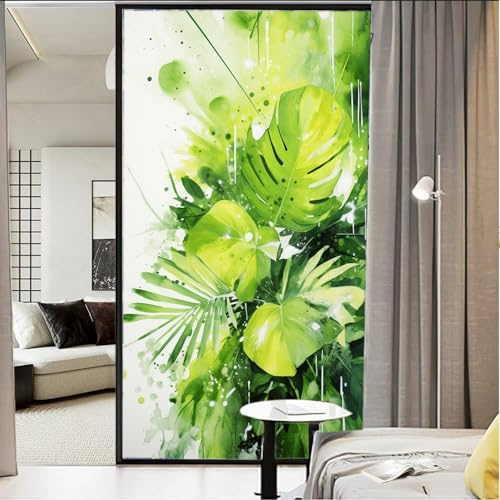 AEMYSKA Moderne Blätter, Buntglas-Fensterfolie, rustikale Naturpflanzen, Bilder, Sichtschutz, nicht klebende Glasfolie, dekorative statische Frischhaltefolie für Zuhause, Büro, 70 x 120 cm (B x L)