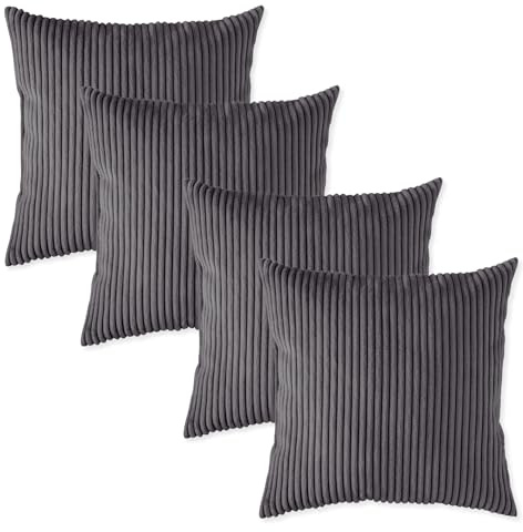 sleepling 4er Set Sofakissen 40x40 cm, Kissen, Kord Dunkelgrau | Zier aus robustem Polsterstoff , 40 x 40 cm, Deko für Sofa, Couch , Polster, Made in EU, 4 Stück