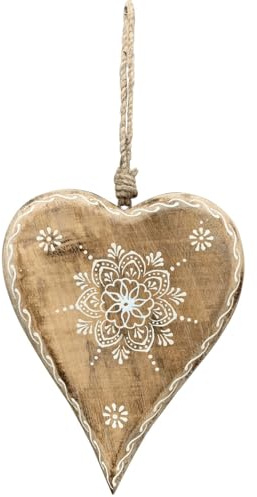 Deko Hänger Fensterdeko Herz aus Holz zum Aufhängen - Moderne hängende Holzdeko für Innen Fensterhänger Ast, Haustür, Wanddeko - Hängedeko Frühling Landhaus Hochzeitsdeko 15 x 20 cm