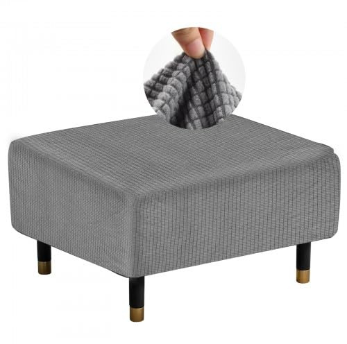 Litinliv Hockerbezug Quadratisch, Sofa Überzug, Hockerabdeckung | Hocker Protector, Jacquard Fußhocker Bezug, Universeller Pouf-Bezug( Länge 80-100cm, Breite: 80-100cm, Höhe: 38-45cm)