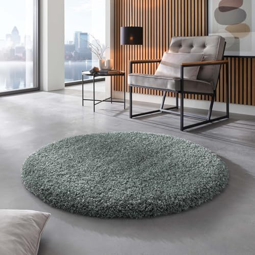 Taracarpet Shaggy Hochflor Langflor Teppich Twilight Luxus Qualität aus Belgien geeignet fürs Wohnzimmer Schlafzimmer und Kinderzimmer 4422 grün 160x160 cm rund