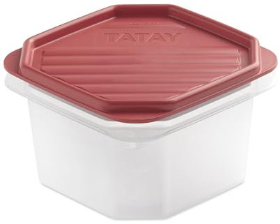 TATAY Contenitore per Alimenti, Ermetico, Capacità 0,6L, Coperchio a scatto flessibile, senza BPA, Adatto al microonde e alla lavastoviglie, Rosso mirtillo. Dimensione: 12 x 12 x 7,5 cm