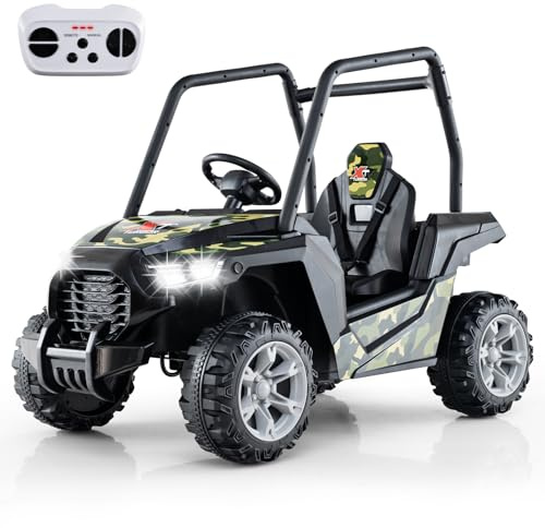 COSTWAY 24V Macchina Elettrica per Bambini, UTV Elettrico con Telecomando Cintura di Sicurezza a 3 Punti, 3 Velocità 2,5-4,5 km/h, Partenza Lenta, Veicolo per Bambini di 3-8 Anni (Nero+verde)