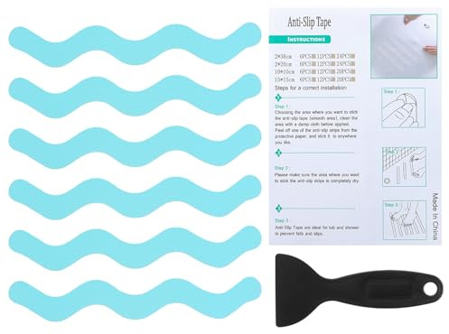 PATIKIL Bathtub Non Slip Stickers 7.87x0.79 Inch, 6 Pack S-Shape Safety Shower Floor Anti Slip Stickers with Adhesive Decals Scraper for Bath Tub Shower Floor Stair, Blue