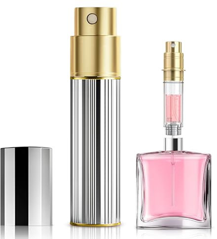 Perfume Atomiser, 5ml Perfume Travel Bottle, Refillable Perfume Bottle Mini Atomiser Spray Perfume Dispenser Refill Bottle fits Purse Handbag Pocket Luggage for Women and Men (Silver)