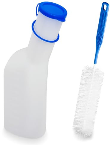 Urinal pour homme avec brosse de nettoyage, ARNOMED Urinal 1000ml avec brosse de nettoyage, urinoir avec bouchon & brosse, toilette mobile anti-fuite avec accessoires, Urinal PP homme