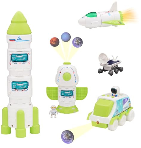 YULEYU Razzo Spaziale Giocattolo per Bambini, Space Shuttle Giocattolo con e Astronauta, Adatto a Bambini di 3, 4, 5, 6, 7, 8 Anni, Stimola Fantasia e Esplorazione Spaziale (Verde)