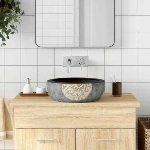 Lavabo da Appoggio Nero e Marrone Rotondo Φ41x14 cm Ceramica (10,8KG)