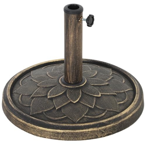 Outsunny Base de sombrilla de 12 kg con motivo de flor de loto y manivela integrada, Base de sombrilla de resina, metal y hormigón, para mástiles de sombrilla de Ø32/38/48 mm, Bronce