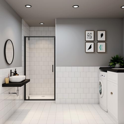 Porte de douche 90x185cm Porte de douche pivotante à 180°profilé noir en verre transparent