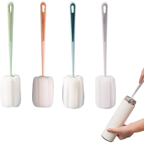 4 Stück Flaschenbürste,Flaschenbürste Schwamm,FlaschenbürsteLang,Flaschenbürsten,Flaschenschwamm,Bürste Lang 25 cm,Fur Gläser, Karaffen, Dekanter,Flaschenreiniger,Teller,Schüssel
