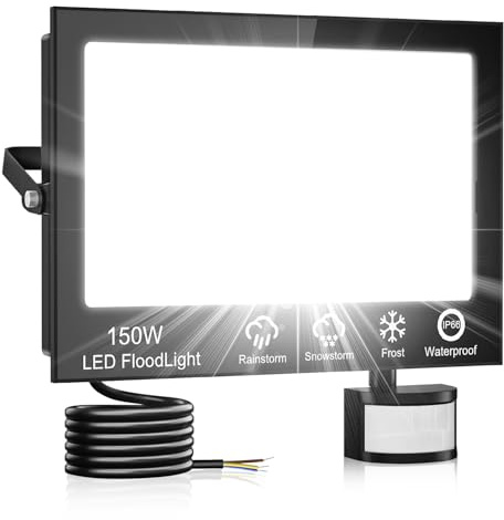 Hondony 150W Pir Floodlight Outdoor,6500K LED Floodlights with PIR Motion Sensor, IP66 Waterproof Led Sensor Lights Outdoor with Remote Control for Garden, Backyard, Garage, Doorways