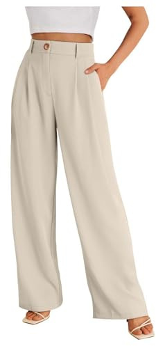 Schwarze Lange Weite Anzughose Damen Elegant - High Waist Sommer Causal Lässig Freizeithose Culotte Bund Mit Taschen Elegant Bequeme Business Lang Marlenehose Palazzo Stoffhose Einfarbig Leicht Weites