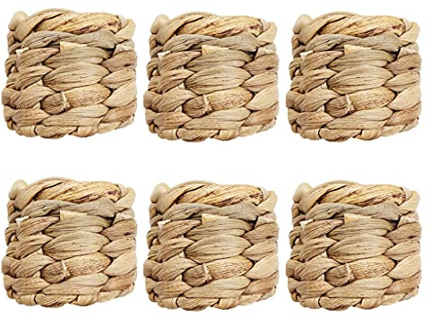 Lot de 6 ronds de serviette en jacinthe d'eau tissés à la main pour fête d'anniversaire, mariage, Noël