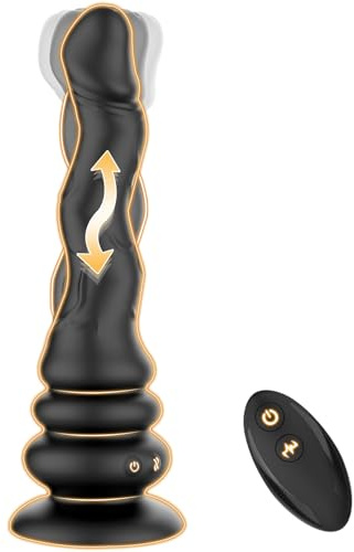 YQlove Wriggelnder Vibrator, realistischer Dildo, vibrierender Analplug, mit 9 Modi für Wellen und Vibration, G-Punkt und Prostata-Stimulator, mit Fernbedienung und Saugnapf, Unisex-Sexspielzeug
