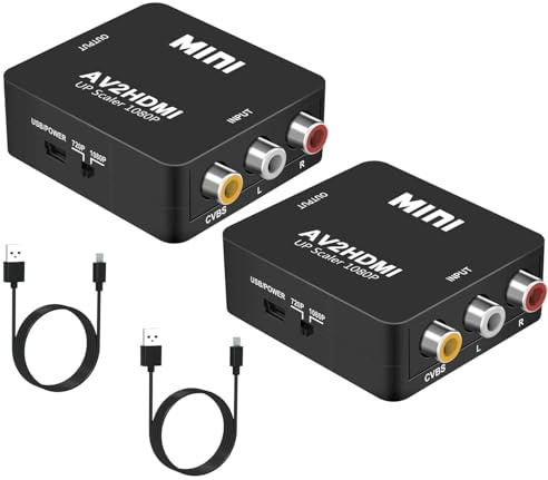 GERUI 2 convertidores RCA a HDMI, convertidor de AV a HDMI, 1080P a HDMI CVBS AV adaptador de video compuesto, para PC, portátil, MiniXbox, PS2, PS3, TV, STB, VHS, VCR, DVD, convertidor con