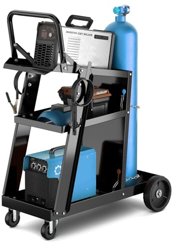 GOPLUS 3-stufiger Schweißwagen, Schweißmobil Wagen mit 2 Sicherheitsketten, 360°-Schwenkrädern, 2 Seitenhaken, 50 kg Kapazität, rollender Gerätewagen für Schweißgerät & Plasmaschneider