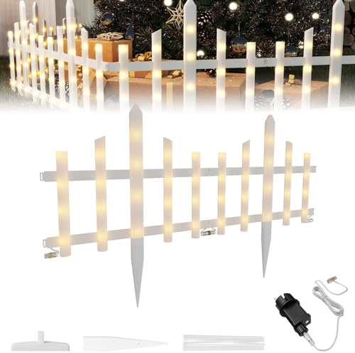 Froadp Recinzione da giardino illuminata con illuminazione a LED per albero di Natale, 1,75 m, in miniatura, 5 pezzi, per giardino, prato, decorazione natalizia, recinzioni da giardino – ondulate
