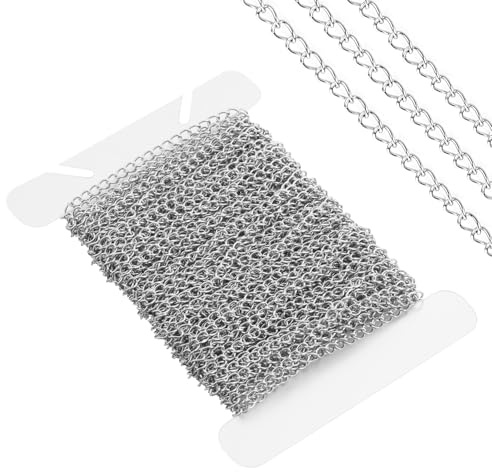 Edelstahl Ketten 2mm 10m Gliederkette DIY Silberne Kettenrolle Panzerkette für Schmuckherstellung, Edelstahl-Halskettenverlängerungen Anlaufbeständige Edelstahlketten für Anhänger Armbandherstellung