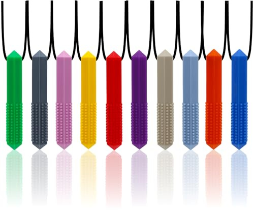 LSHUN Sensory Chew Necklace for Autistic Kids, 10PCS(Diamonds Shape) Sensory Chew Toys for Girls and Boys Kids or Adults ADHD, Autistic, Biting Needs, Oral Motor