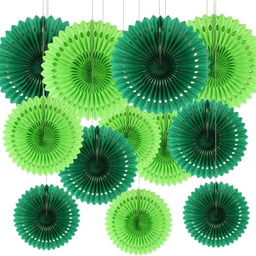 12 Stück Papier Fächer Grün,Papierfächer Hängend für Hochzeitsdekorationen, Geburtstagsfeier,Gartenparty St.Patrick's Day Deko