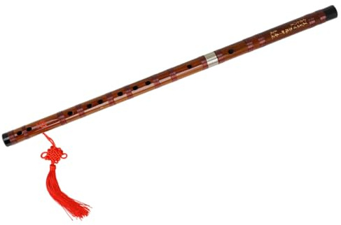 MINAOLULUS Flauta de Bambú Tradicional D Afinación, Color Rojo Marrón, Instrumento Musical para Principiantes con Grabados Chinos y Diseño Compacto, Ligera y Portátil para Aprendizaje
