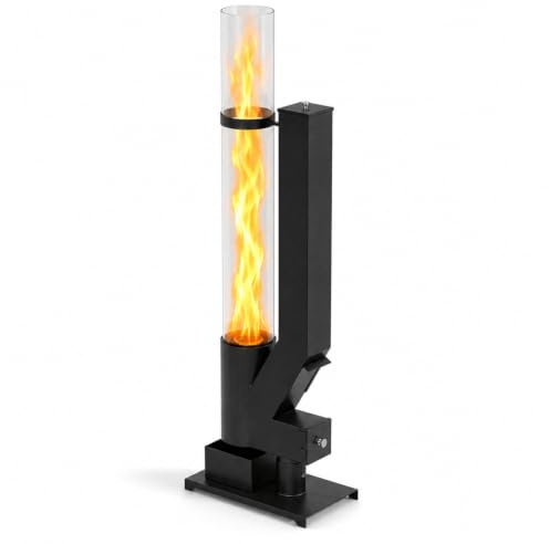 APANA Pelletfackel Flame 100 für Holzpellets - Outdoor Feuerfackel | Gartenfackel mit hitzebeständiger Glasröhre bis 450°C, Stahl schwarz pulverbeschichtet, Abdeckung für sauberes Befüllen