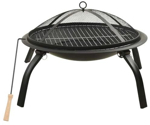2-in-1 Feuerstelle und Grill aus Stahl 56x56x49 cm mit Schürhaken und Funkenschutz für Garten Terrasse Outdoor mit Grillrost für Wärme und gemütliches Feuererlebnis