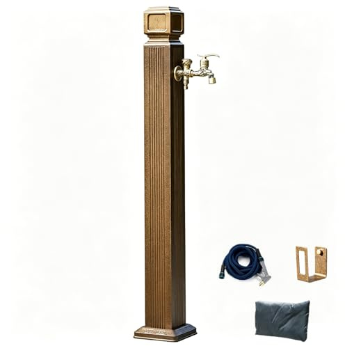 Fontana da Giardino Esterno Bronzo Antico, Colonnina Acqua Giardino con Due Rubinetti in Ottone per Irrigazione e Lavaggio