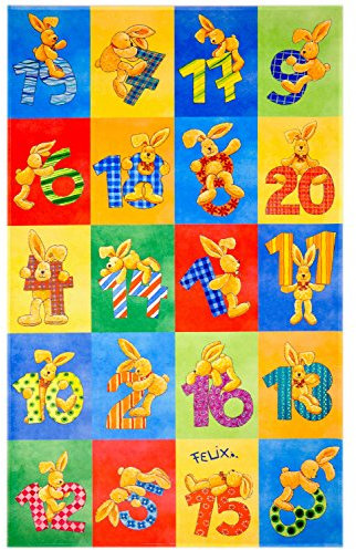 Felix, der Hase Kinderteppich, Lernteppich mit Zahlen, Weich und Soft 100x160 cm in Rechteck, Farbe Bunt, Öko-Tex Zertifiziert, Bildmotiv für Jungen und Mädchen